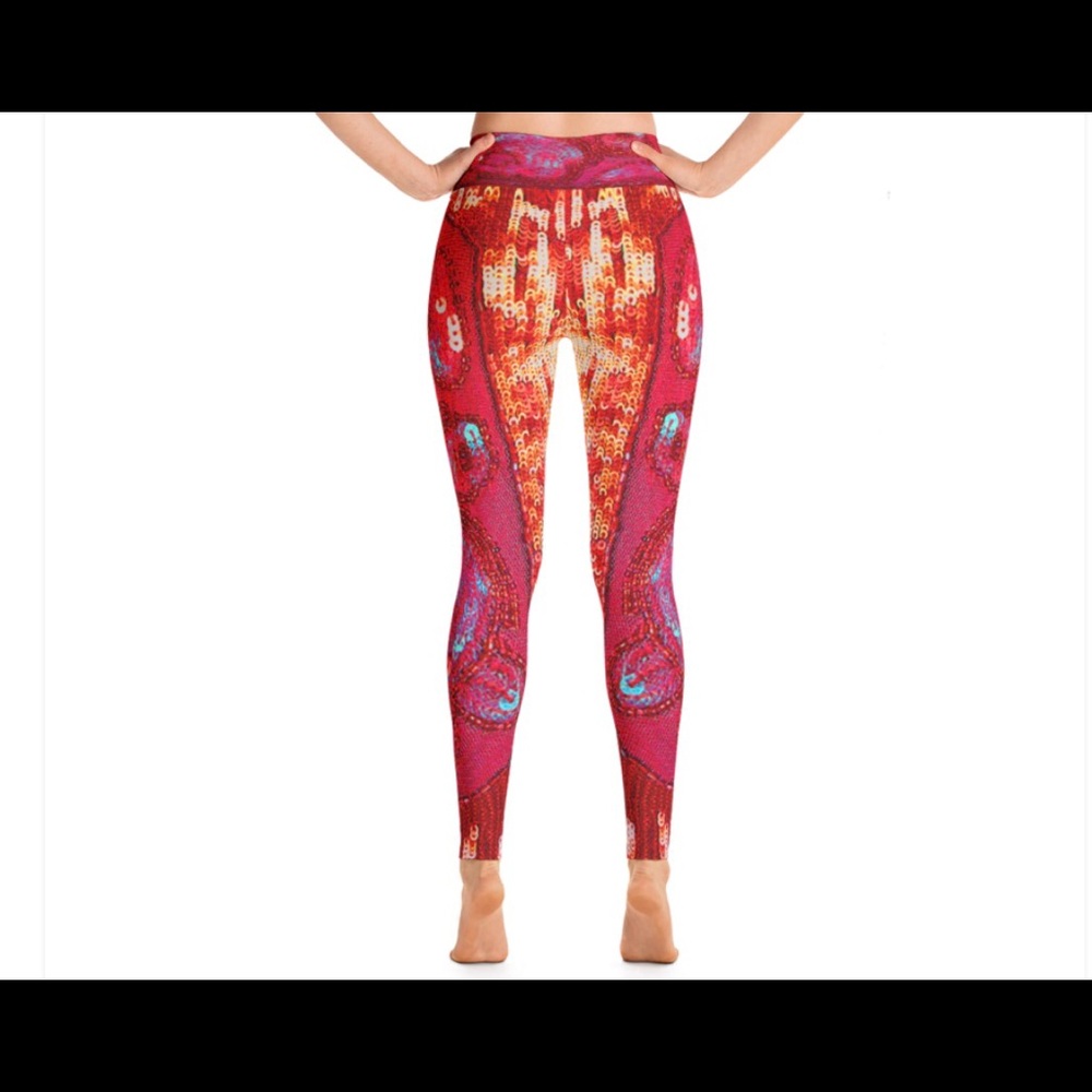 HP🎈Katy Red Sequin Print Yoga Leggings By Ventcri - Picture 10 of 11